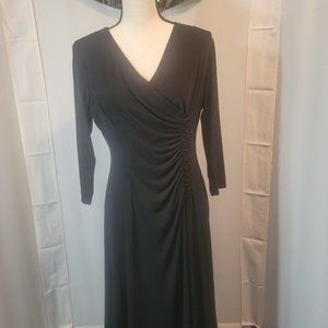Jones Wear dress, black, 3/4 sleeve, midi length fitted.
